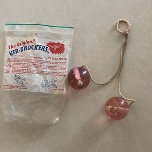 Vintage Original Ker-Knockers Pink Sparkle Clacker Acrylic Ball Toy Click Clacks